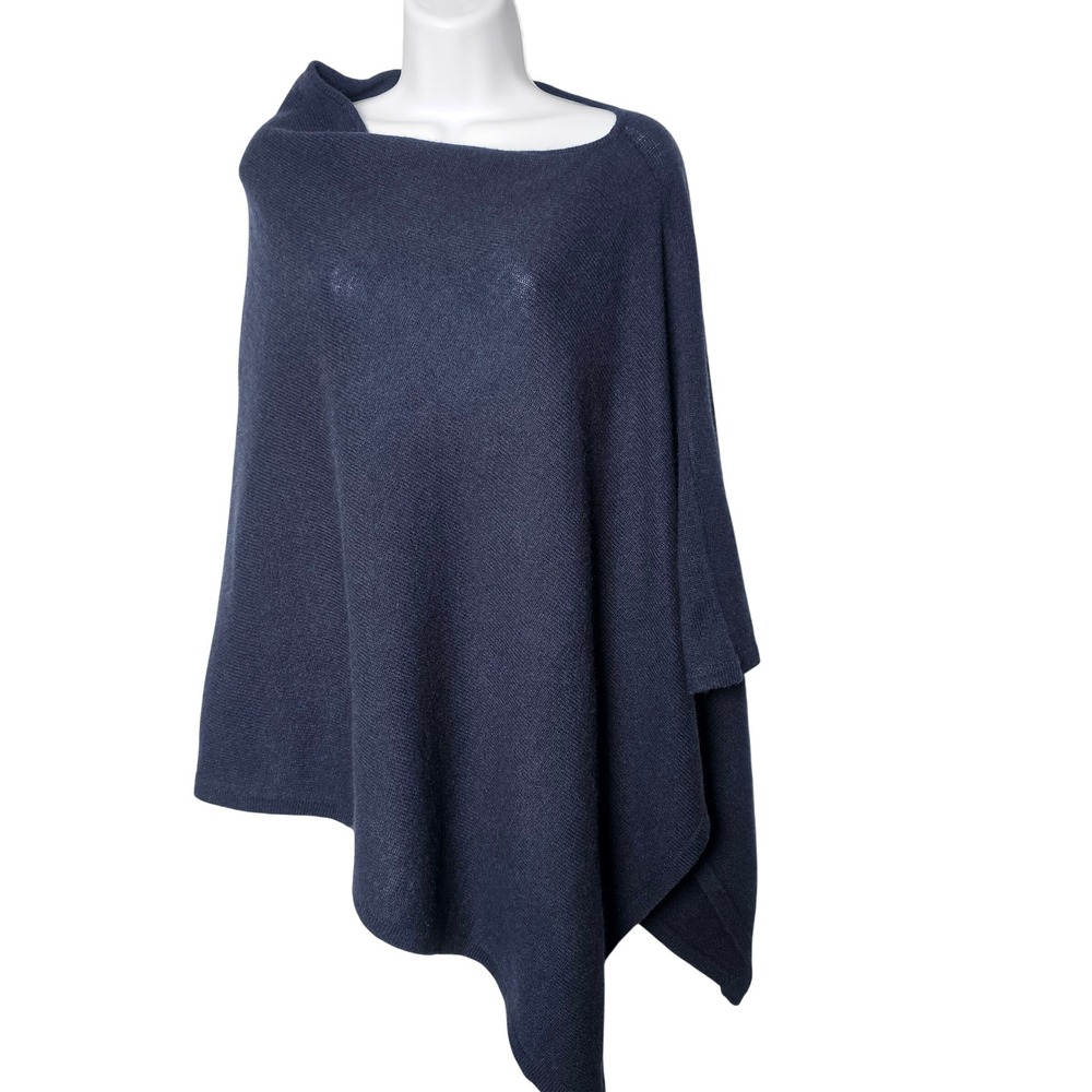 Peter Millar Womens Essential 100% Cashmere Poncho OS Navy Asym Quiet Luxury